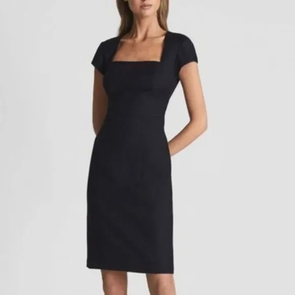 Reiss Haisley Sheath Dress Size 10 Navy Tailored Wool Blend Work Career NWT $290